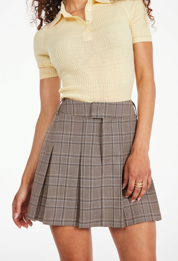 Pleated Mini Skirt Brown Multi