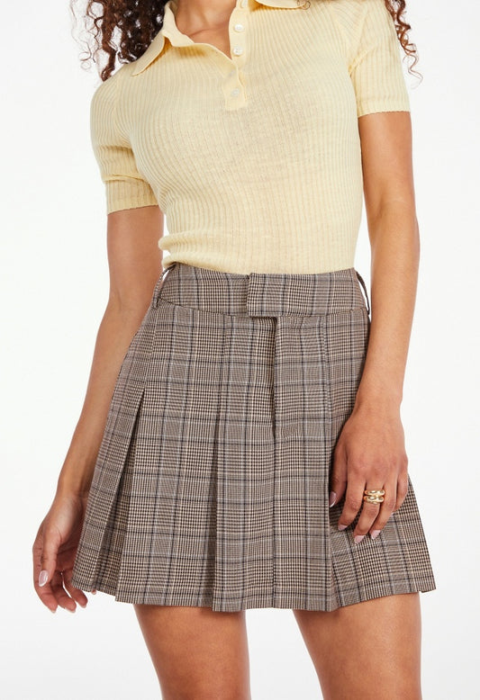 Pleated Mini Skirt Brown Multi