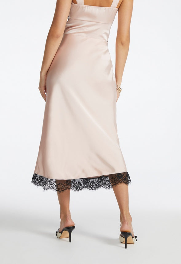 Satin Lace Midi Skirt Rose Smoke