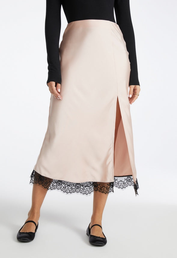 Satin Lace Midi Skirt Rose Smoke