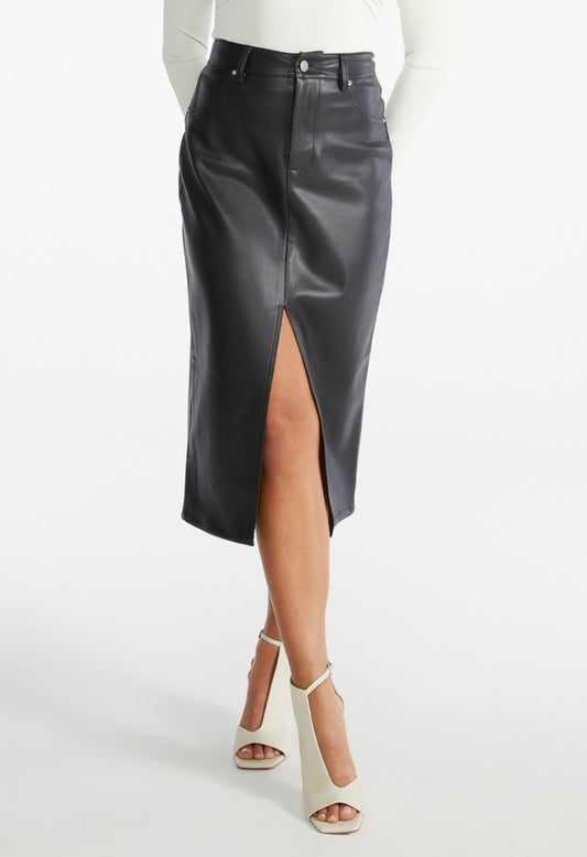 Faux Leather Midi Skirt Black Caviar