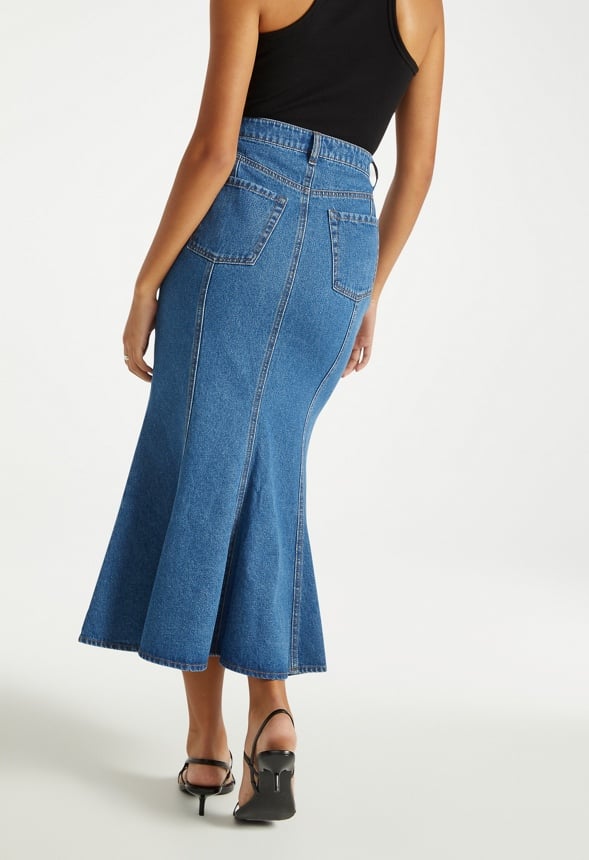 Denim Paneled Flare Skirt Andrea Wash
