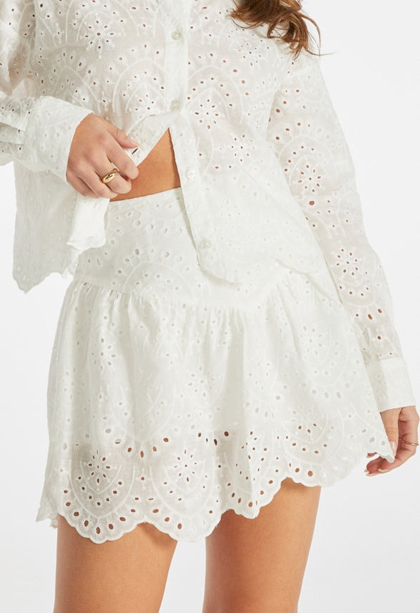 Eyelet Ruffle Mini Skirt Bright White
