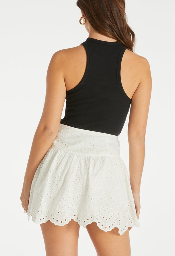 Eyelet Ruffle Mini Skirt Bright White