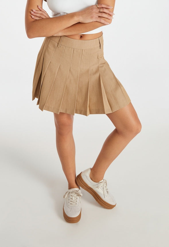 Pleated Mini Skirt Latte Brown