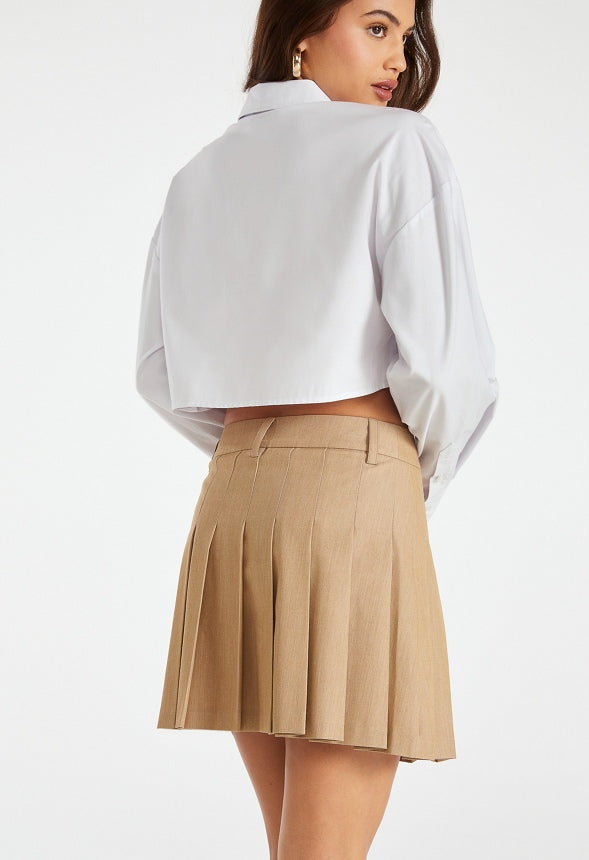 Pleated Mini Skirt Latte Brown