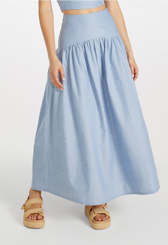 Poplin Full A-Line Midi Skirt Oxford Blue