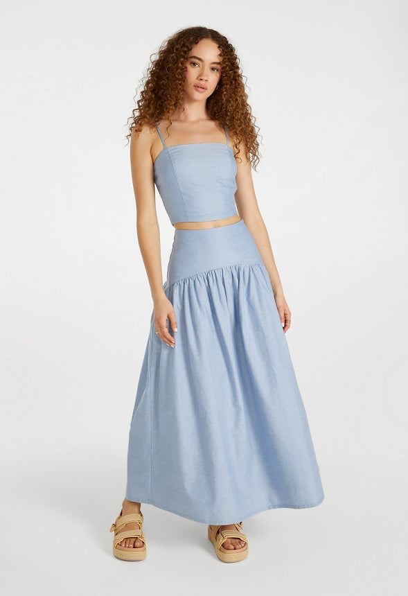 Poplin Full A-Line Midi Skirt Oxford Blue