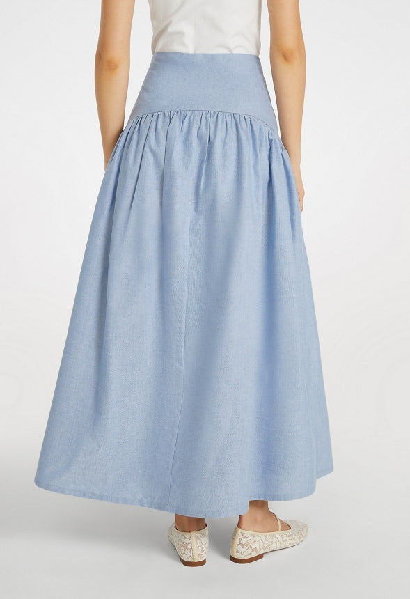 Poplin Full A-Line Midi Skirt Oxford Blue