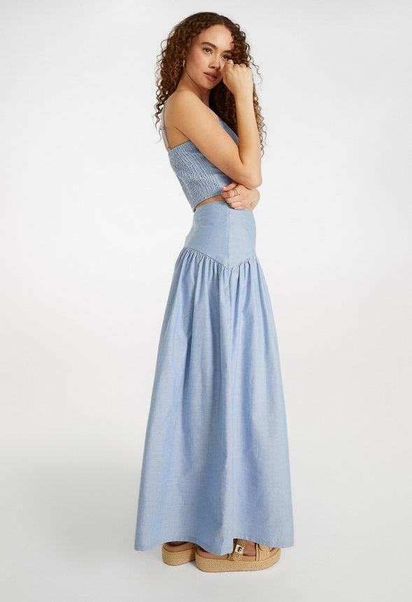 Poplin Full A-Line Midi Skirt Oxford Blue