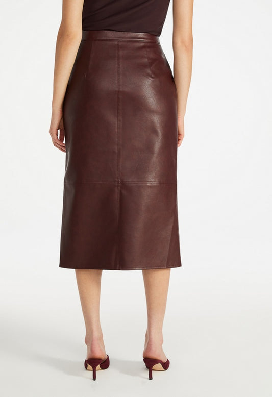 Faux Leather Utility Midi Skirt Fig Red