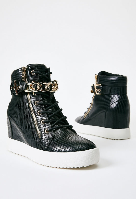Aleale High Top Wedge Sneaker Black Caviar