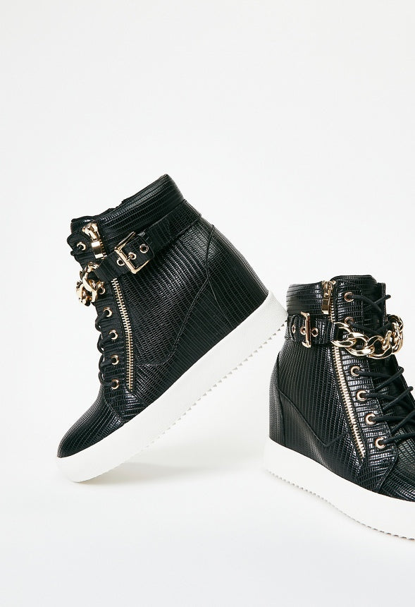 Aleale High Top Wedge Sneaker Black Caviar