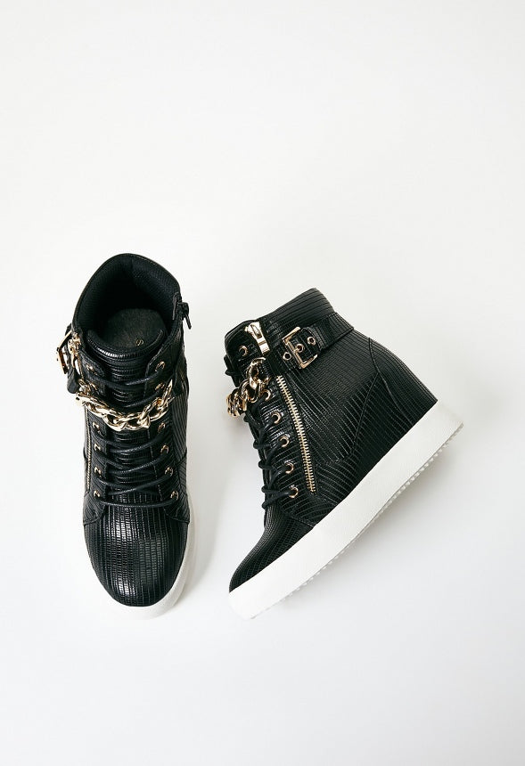 Aleale High Top Wedge Sneaker Black Caviar
