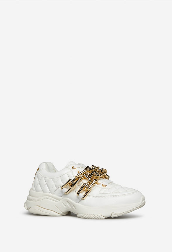 ACHELOUS EMBELLISHED SNEAKER Bright White/Gold Chain