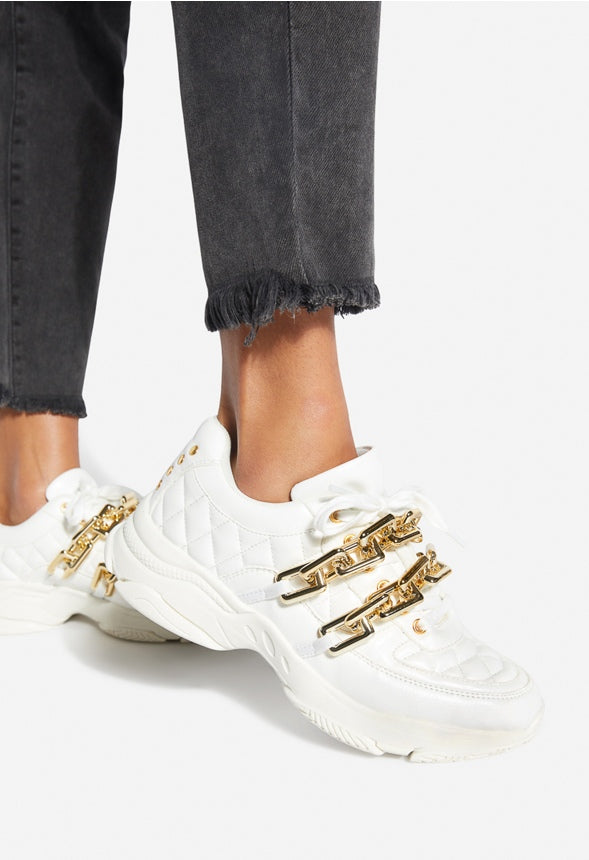 ACHELOUS EMBELLISHED SNEAKER Bright White/Gold Chain