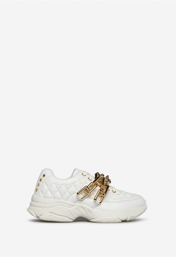 ACHELOUS EMBELLISHED SNEAKER Bright White/Gold Chain