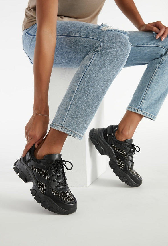 XIMENA CHUNKY SNEAKER Black Caviar/Stones