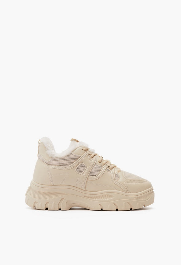 GEORGIA FAUX FUR CHUNKY SNEAKER Birch
