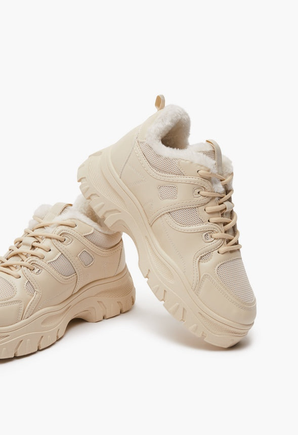 GEORGIA FAUX FUR CHUNKY SNEAKER Birch