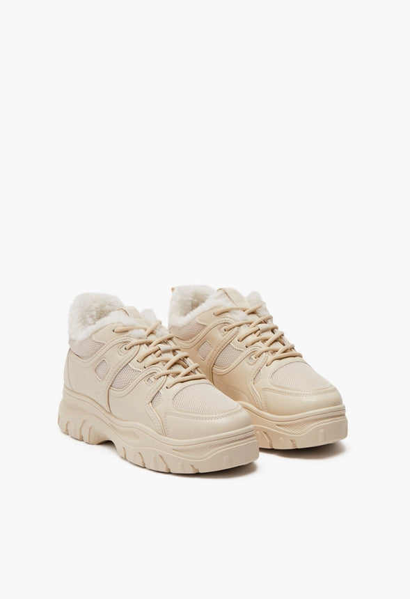 GEORGIA FAUX FUR CHUNKY SNEAKER Birch