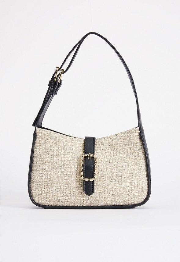 TWISTED HARDWARE SHOULDER BAG Linen/Black