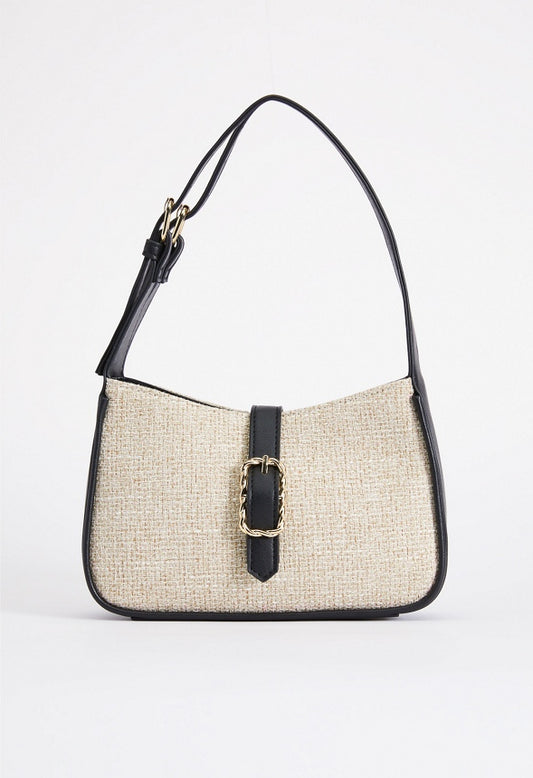 TWISTED HARDWARE SHOULDER BAG Linen/Black