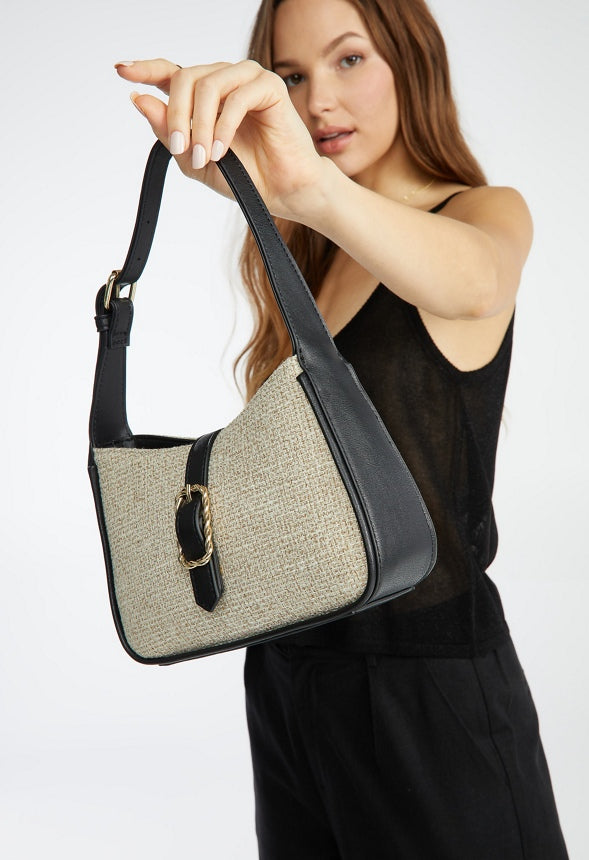 TWISTED HARDWARE SHOULDER BAG Linen/Black