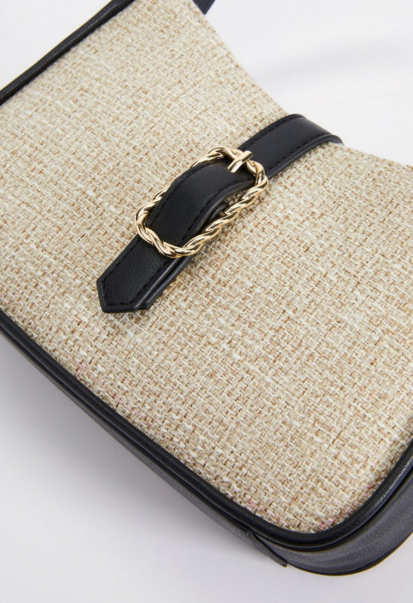 TWISTED HARDWARE SHOULDER BAG Linen/Black