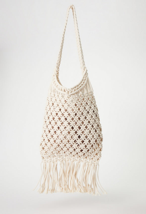 CROCHET FRINGE SHOULDER BAG Natural