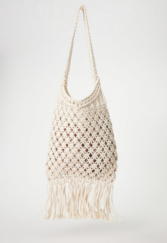 CROCHET FRINGE SHOULDER BAG Natural