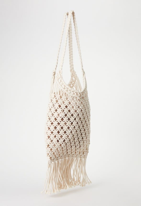 CROCHET FRINGE SHOULDER BAG Natural