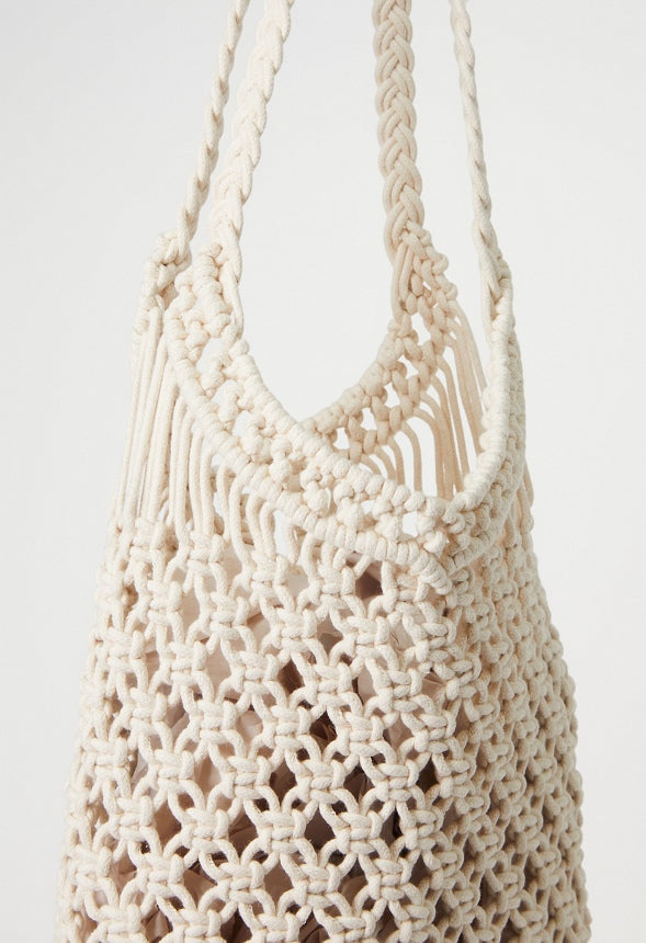 CROCHET FRINGE SHOULDER BAG Natural