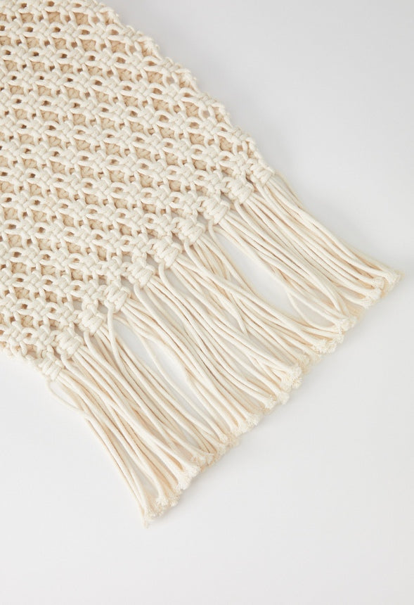 CROCHET FRINGE SHOULDER BAG Natural