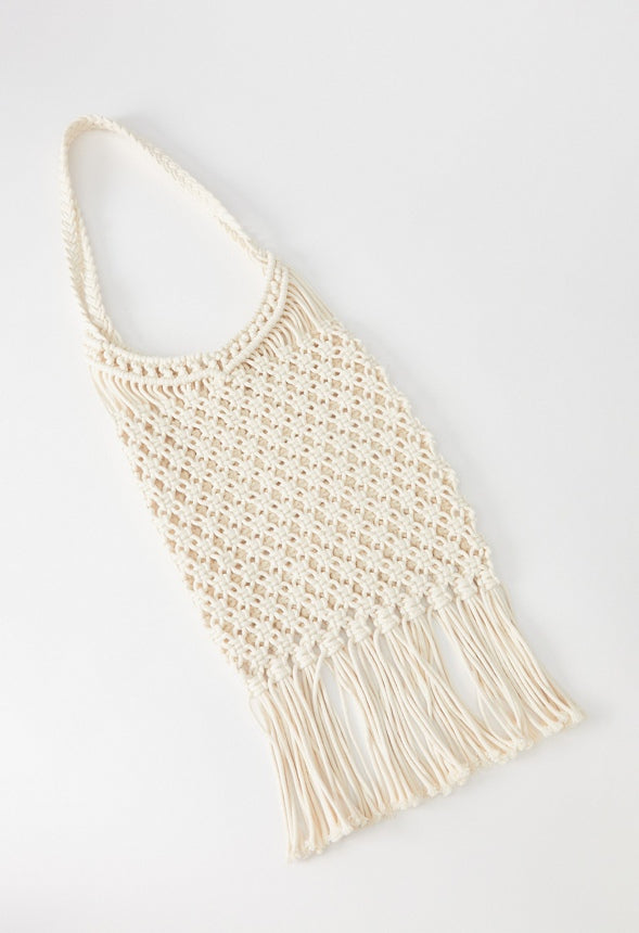 CROCHET FRINGE SHOULDER BAG Natural