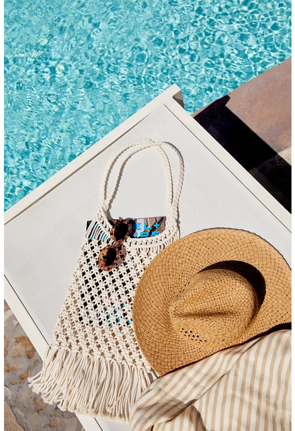 CROCHET FRINGE SHOULDER BAG Natural