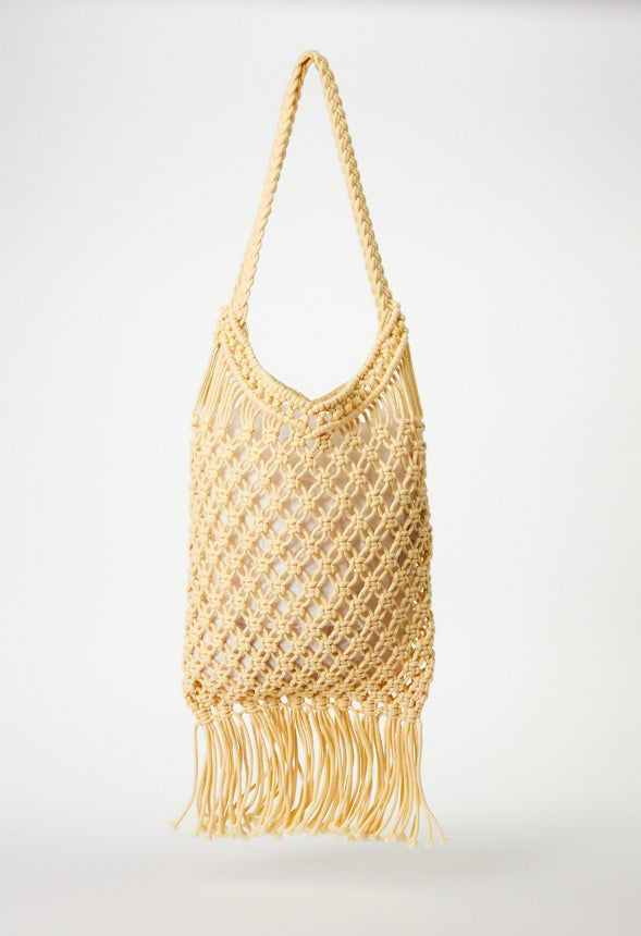 CROCHET FRINGE SHOULDER BAG Pale Banana