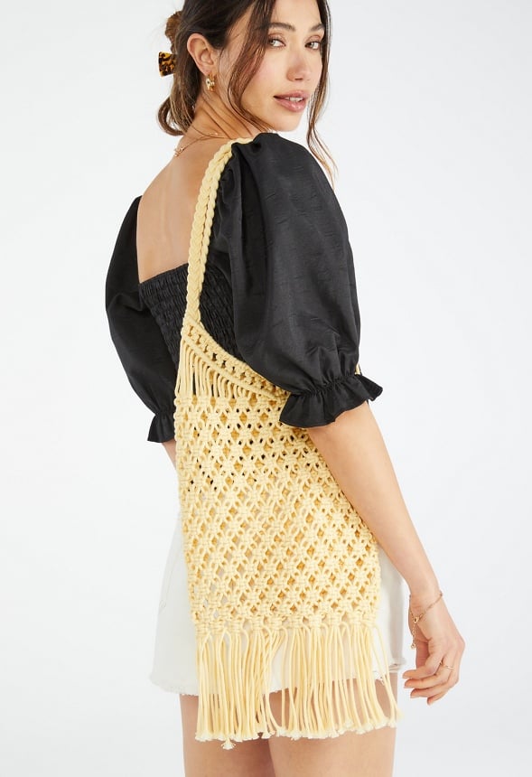 CROCHET FRINGE SHOULDER BAG Pale Banana