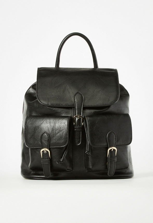 Flap Backpack With Buckles Black