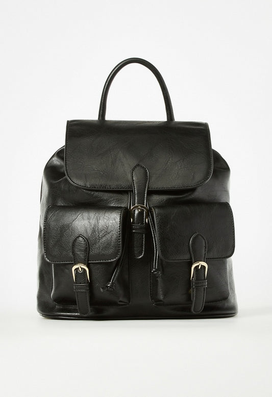 Flap Backpack With Buckles Black