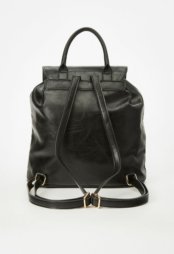 Flap Backpack With Buckles Black