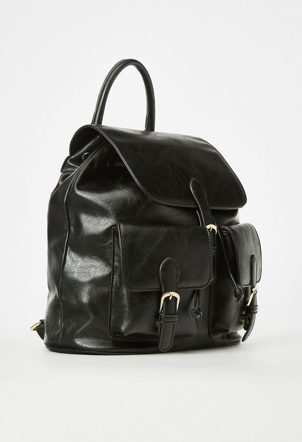 Flap Backpack With Buckles Black