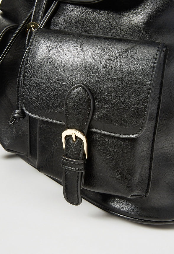 Flap Backpack With Buckles Black