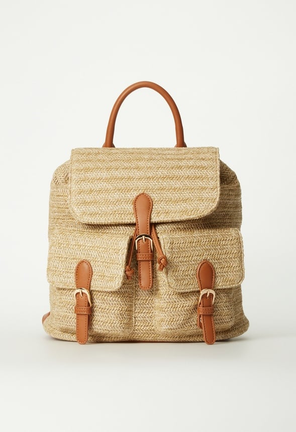 Flap Backpack with Buckles Natural Multi