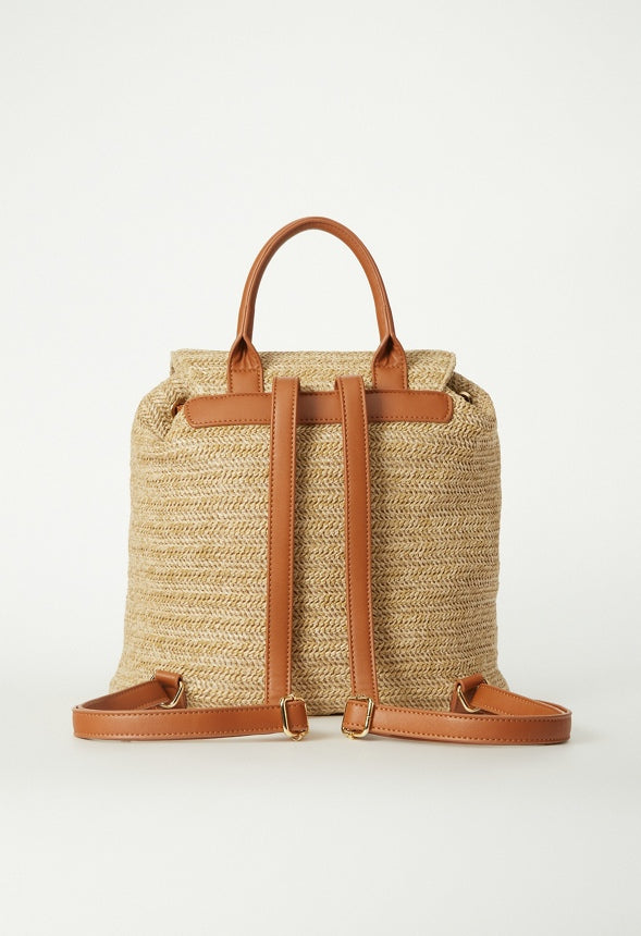Flap Backpack with Buckles Natural Multi