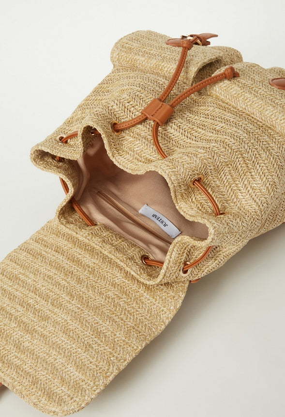 Flap Backpack with Buckles Natural Multi