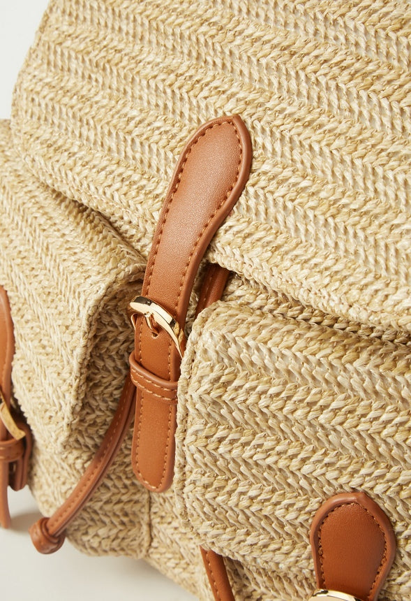 Flap Backpack with Buckles Natural Multi