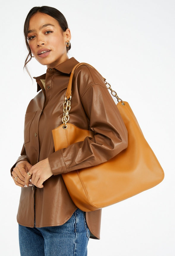 Chain Handle Hobo Bag Camel