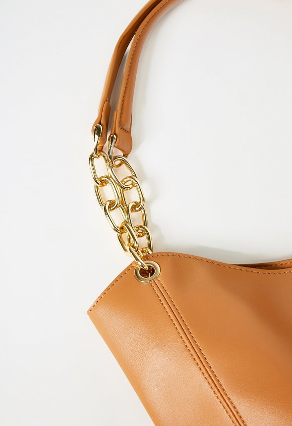Chain Handle Hobo Bag Camel