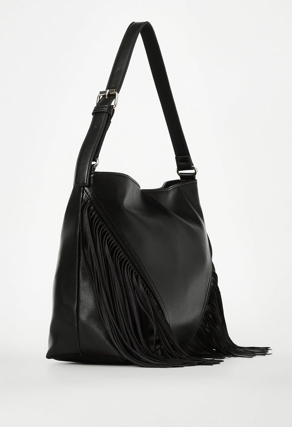 Fringe Hobo Bag Black